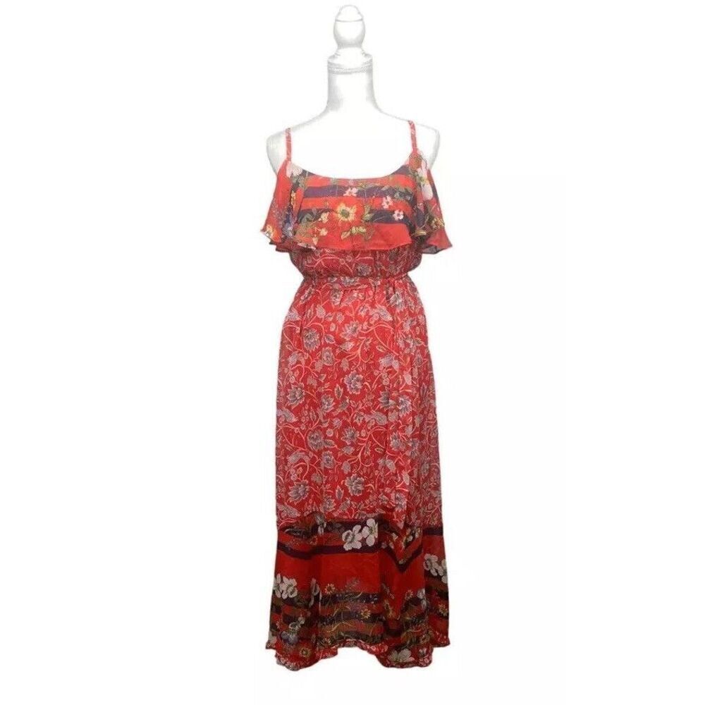 NWOT Anthropologie One September Zuri Red Floral Maxi Summer Dress Size Large